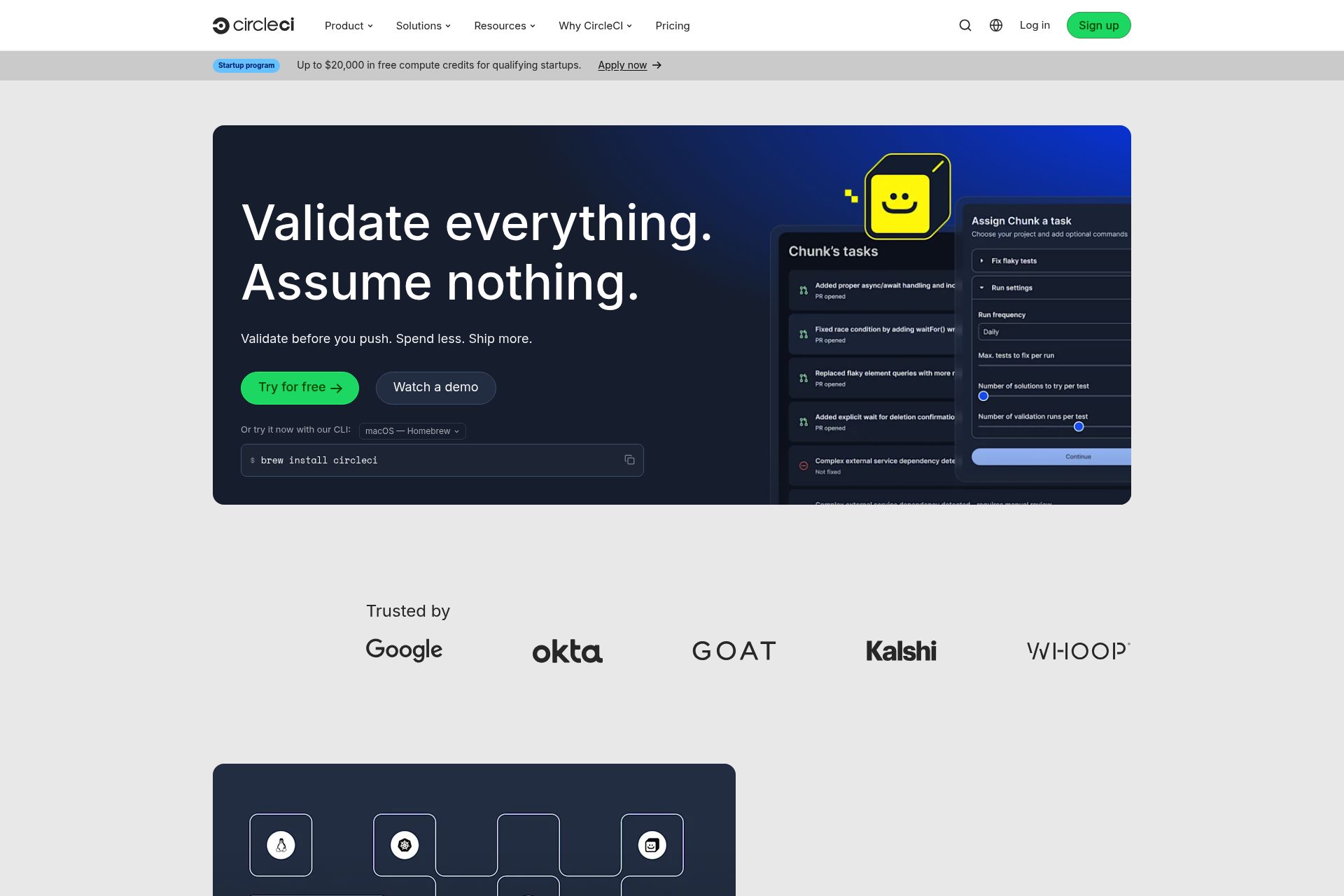 CircleCI startup program screenshot