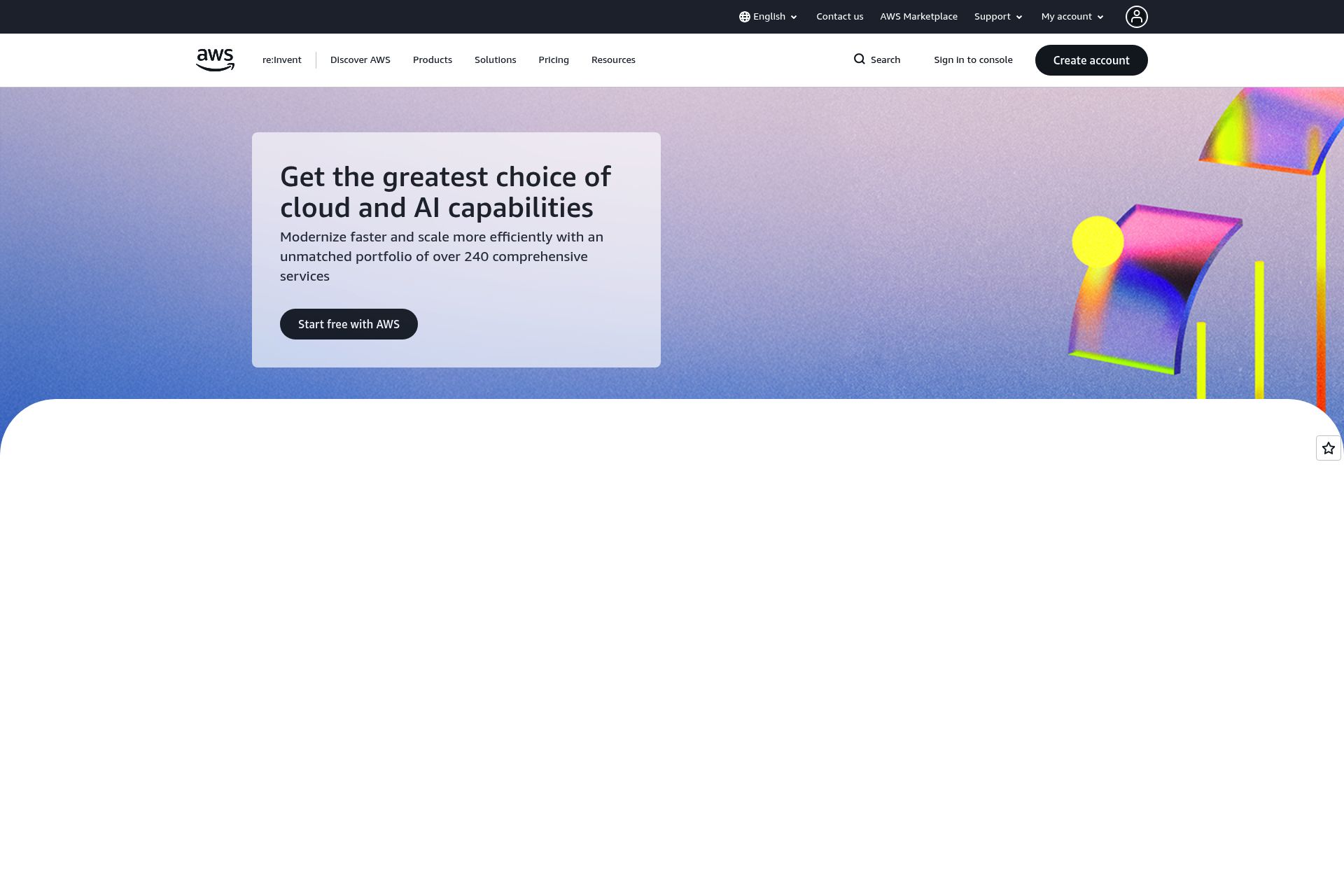 Amazon Web Services (AWS) startup program screenshot